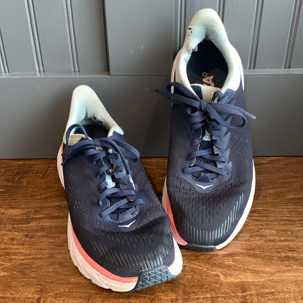 Hoka Clifton 7 Navy Blue Running Training Shoes Sz 9 Athleisure Comfortable - Picture 10 of 11